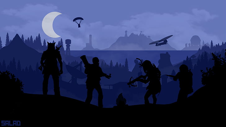 Post-apocalyptic Rust landscape with abandoned structures, rusted metal, and a player holding a customized weapon with a unique skin. The scene has dramatic lighting with orange sunset tones contrasting with dark shadows.